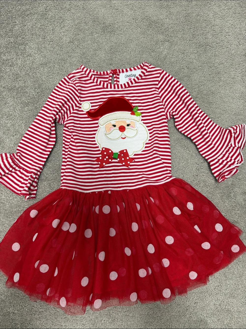 Girls 2t Red & White Striped Santa Tulle Dress